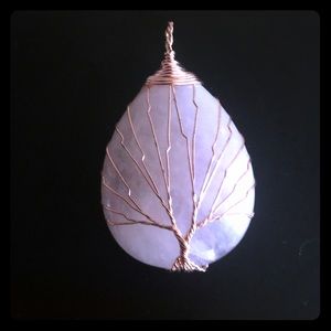 Real gemstone copper wrapped tree design pendant